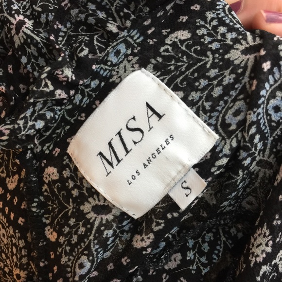 MISA Black Floral Cold Shoulder Ruffle Mini Dress - Picture 4 of 8